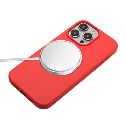 For iPhone 15 Pro Wheat MagSafe Magnetic Straw Material + TPU Phone Case with Lanyard(Red) - iPhone 15 Pro Cases by buy2fix | Online Shopping UK | buy2fix