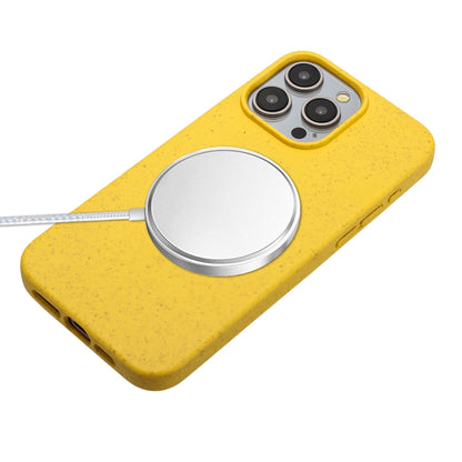 For iPhone 15 Pro Wheat MagSafe Magnetic Straw Material + TPU Phone Case with Lanyard(Yellow) - iPhone 15 Pro Cases by buy2fix | Online Shopping UK | buy2fix