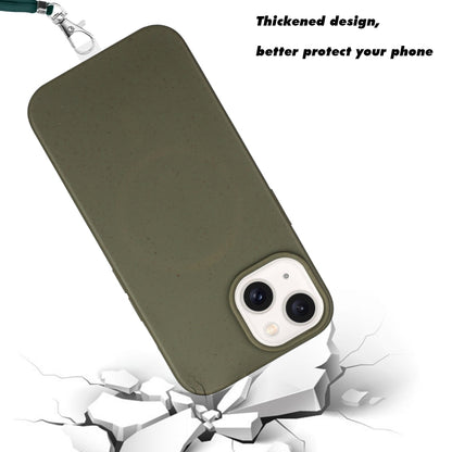 For iPhone 15 Plus Wheat MagSafe Magnetic Straw Material + TPU Phone Case with Lanyard(Army Green) - iPhone 15 Plus Cases by buy2fix | Online Shopping UK | buy2fix