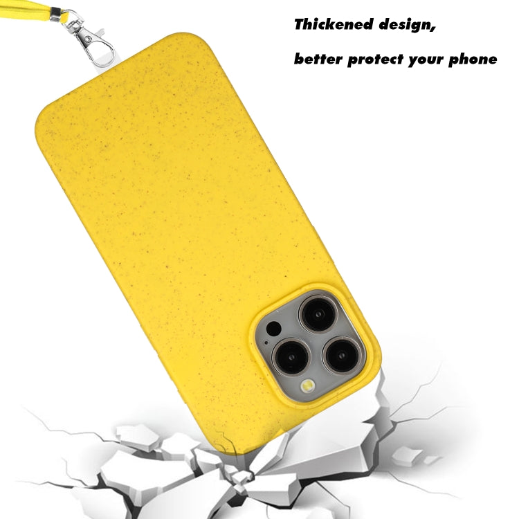 For iPhone 14 Pro Max Wheat MagSafe Magnetic Straw Material + TPU Phone Case with Lanyard(Yellow) - iPhone 14 Pro Max Cases by buy2fix | Online Shopping UK | buy2fix