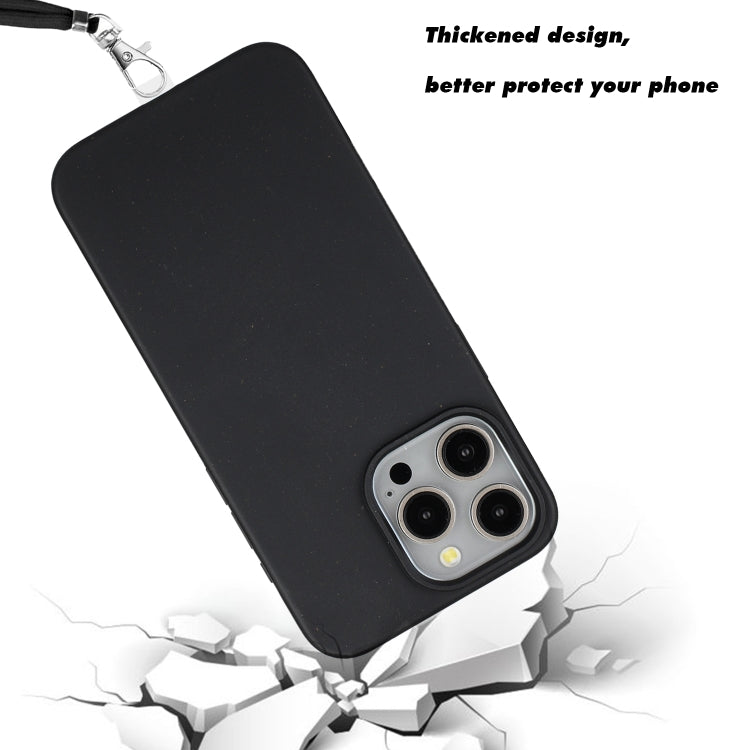 For iPhone 12 Pro Wheat MagSafe Magnetic Straw Material + TPU Phone Case with Lanyard(Black) - iPhone 12 / 12 Pro Cases by buy2fix | Online Shopping UK | buy2fix