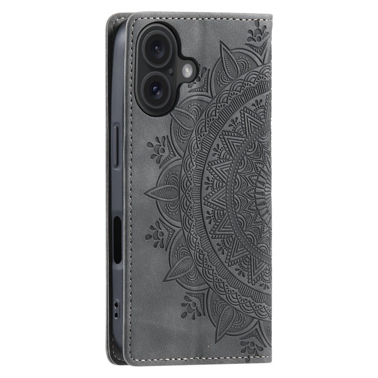 For iPhone 16 Totem Embossed Magnetic Leather Phone Case(Grey) - iPhone 16 Cases by buy2fix | Online Shopping UK | buy2fix