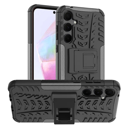 For Samsung Galaxy A35 5G Tire Texture TPU + PC Phone Case with Holder(Black) - Galaxy Phone Cases by buy2fix | Online Shopping UK | buy2fix