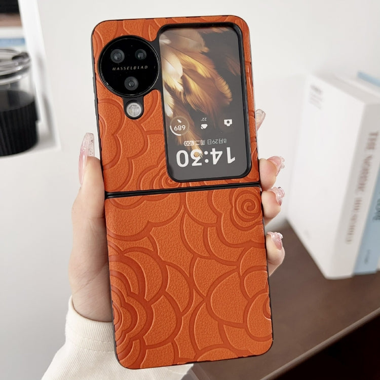 For OPPO Find N3 Flip Impression Flower Pattern Protective Phone Case(Orange) - Find N3 Flip Cases by buy2fix | Online Shopping UK | buy2fix