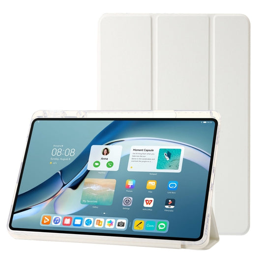 For Huawei Matepad 11 Pro 2024 Clear Acrylic 3-Fold Leather Tablet Case(White) - Huawei by buy2fix | Online Shopping UK | buy2fix