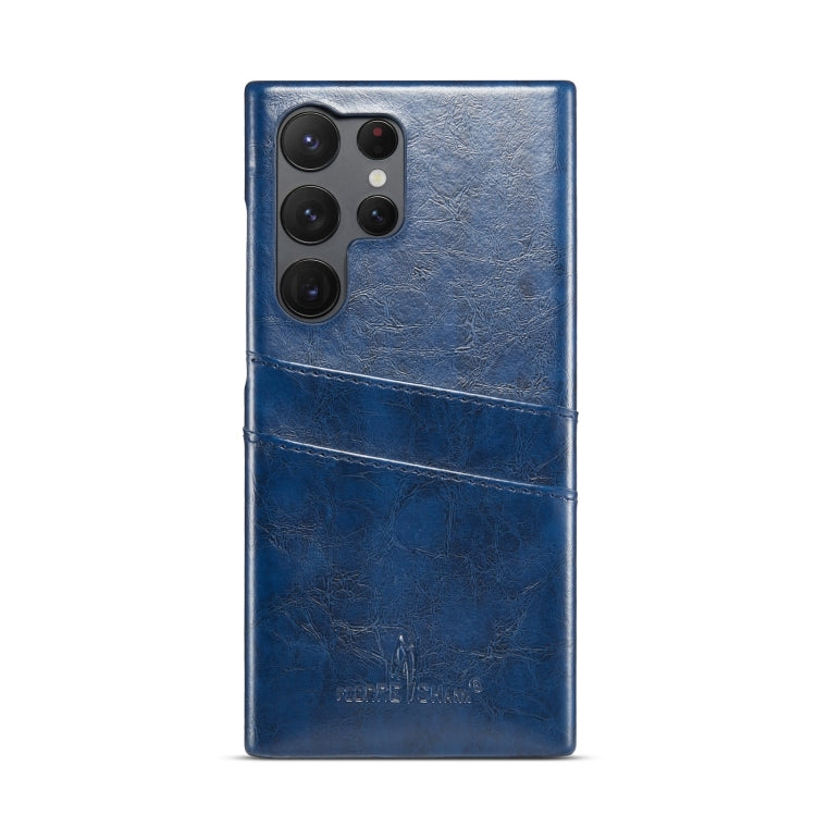 For Samsung Galaxy S24 Ultra 5G Fierre Shann Oil Wax Texture Leather Phone Case with Card Slots(Blue) - Galaxy S24 Ultra 5G Cases by FIERRE SHANN | Online Shopping UK | buy2fix