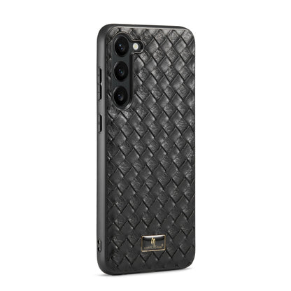 For Samsung Galaxy S24+ 5G Fierre Shann Leather Texture Phone Back Cover Case(Woven Black) - Galaxy S24+ 5G Cases by FIERRE SHANN | Online Shopping UK | buy2fix