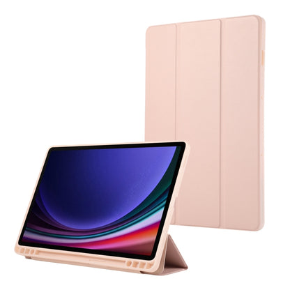 For Samsung Galaxy Tab S9 3-Fold Pure Color TPU Leather Tablet Case with Pen Slot(Pink) - Galaxy Tab S9 Cases by buy2fix | Online Shopping UK | buy2fix