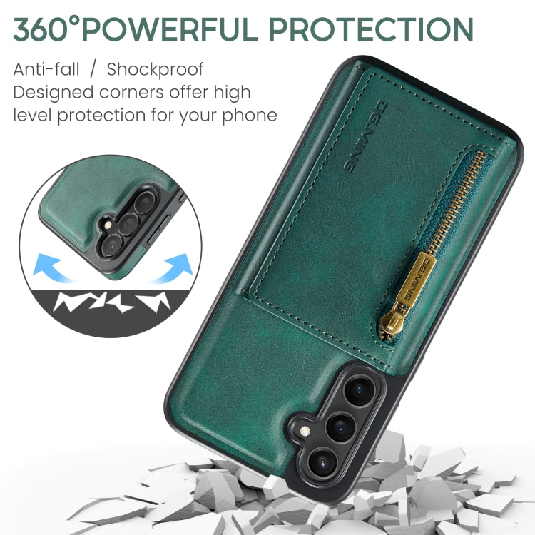 For Samsung Galaxy S24 5G DG.MING M5 Series Zip RFID Multi Card Detachable Leather Phone Case(Green) - Galaxy S24 5G Cases by DG.MING | Online Shopping UK | buy2fix