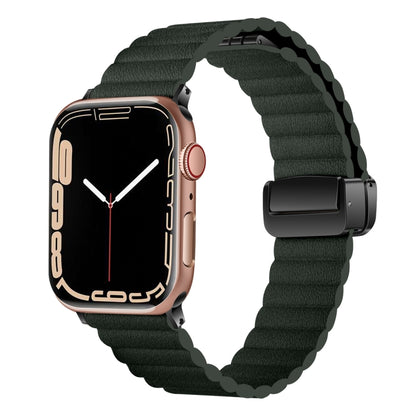 For Apple Watch Series 3 42mm Water Ripple Magnetic Folding Buckle Watch Band, Style: Bold Version(Dark Green) - Watch Bands by buy2fix | Online Shopping UK | buy2fix