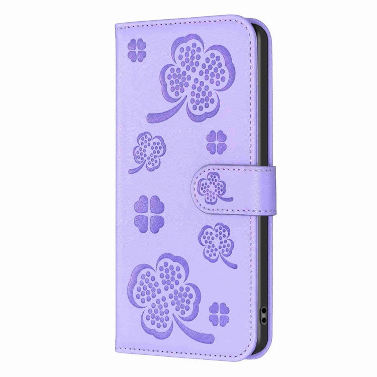 For Xiaomi Redmi Note 12 Pro 5G Global Four-leaf Embossed Leather Phone Case(Purple) - Xiaomi Cases by buy2fix | Online Shopping UK | buy2fix