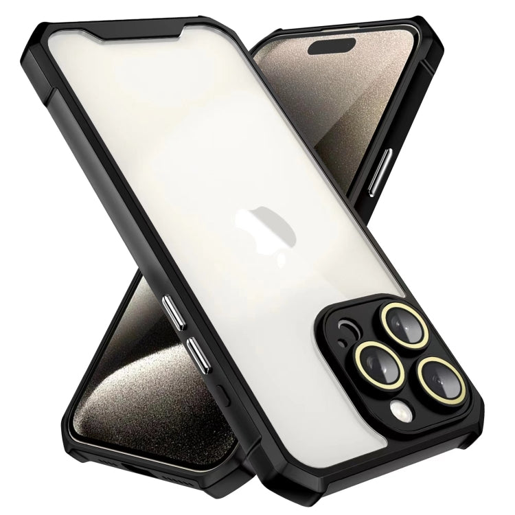 For iPhone 16 Shockproof Acrylic Phone Case with Lens Glass Film(Black) - iPhone 16 Cases by buy2fix | Online Shopping UK | buy2fix