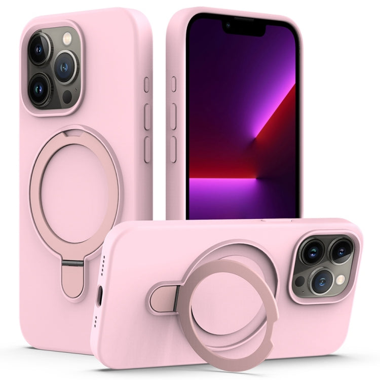 For iPhone 16 Pro Liquid Silicone MagSafe Magnetic Phone Case with Ring Holder(Grey Pink) - iPhone 16 Pro Cases by buy2fix | Online Shopping UK | buy2fix