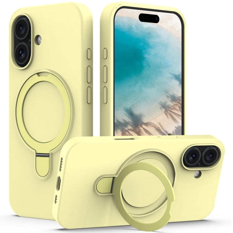 For iPhone 16 Liquid Silicone MagSafe Magnetic Phone Case with Ring Holder(Yellow) - iPhone 16 Cases by buy2fix | Online Shopping UK | buy2fix