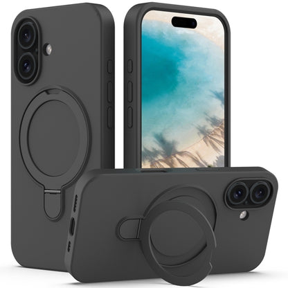 For iPhone 16 Liquid Silicone MagSafe Magnetic Phone Case with Ring Holder(Carbon Black) - iPhone 16 Cases by buy2fix | Online Shopping UK | buy2fix