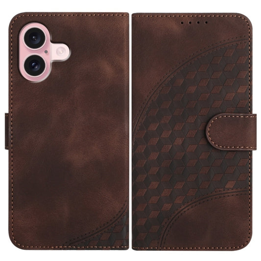 For iPhone 16 YX0060 Elephant Head Embossed Phone Leather Case with Lanyard(Coffee) - iPhone 16 Cases by buy2fix | Online Shopping UK | buy2fix