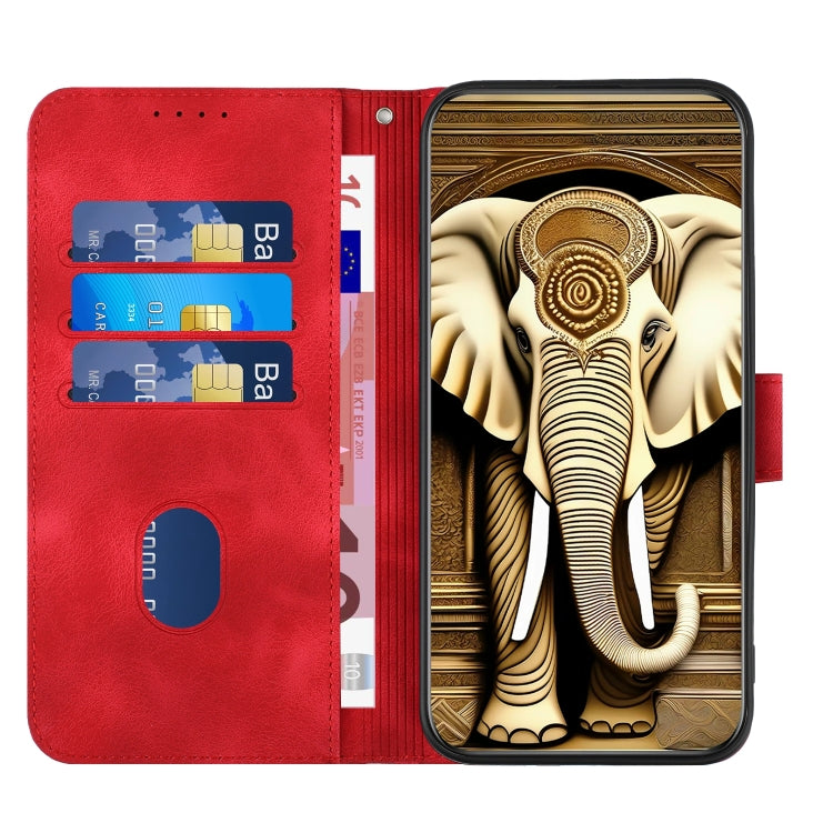 For OnePlus 11 YX0060 Elephant Head Embossed Phone Leather Case with Lanyard(Red) - OnePlus Cases by buy2fix | Online Shopping UK | buy2fix