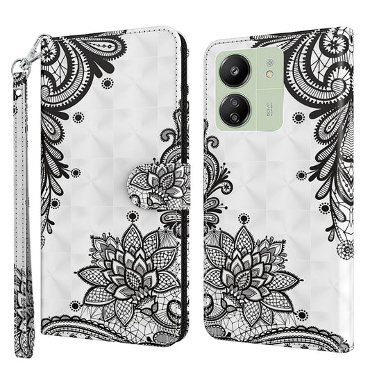 For Xiaomi Redmi 13C 5G / 4G 3D Painting Pattern Flip Leather Phone Case(Diagonal Black Flower) - Xiaomi Cases by buy2fix | Online Shopping UK | buy2fix