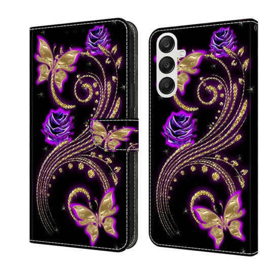 For Samsung Galaxy A35 5G Crystal 3D Shockproof Protective Leather Phone Case(Purple Flower Butterfly) - Galaxy Phone Cases by buy2fix | Online Shopping UK | buy2fix