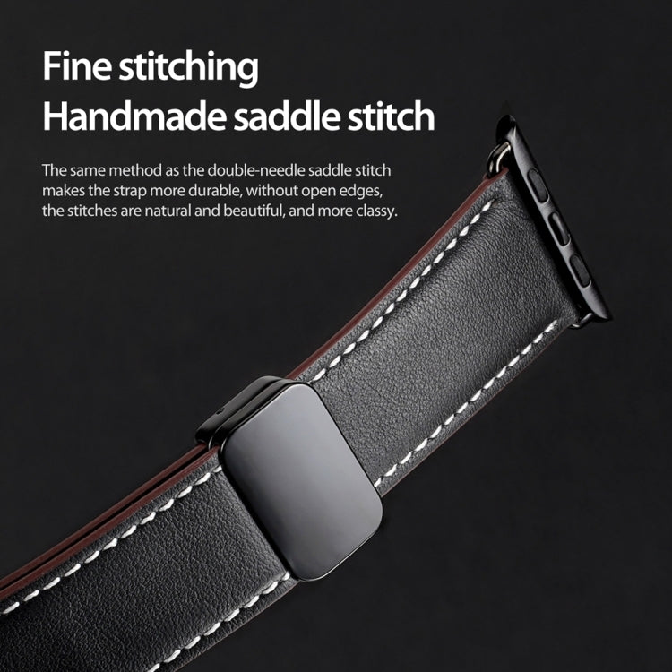 For Apple Watch Series 9 45mm DUX DUCIS YA Series Magnetic Buckle Genuine Leather Watch Band(Black) - Watch Bands by DUX DUCIS | Online Shopping UK | buy2fix