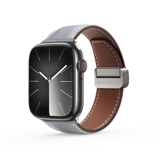 For Apple Watch Series 9 45mm DUX DUCIS YA Series Magnetic Buckle Genuine Leather Watch Band(Grey) - Watch Bands by DUX DUCIS | Online Shopping UK | buy2fix