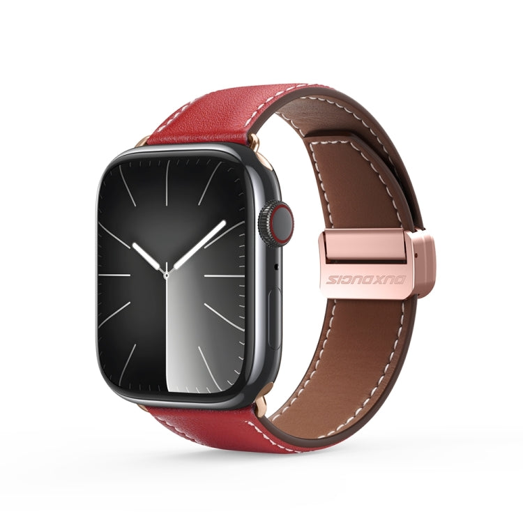 For Apple Watch Series 9 45mm DUX DUCIS YA Series Magnetic Buckle Genuine Leather Watch Band(Red) - Watch Bands by DUX DUCIS | Online Shopping UK | buy2fix