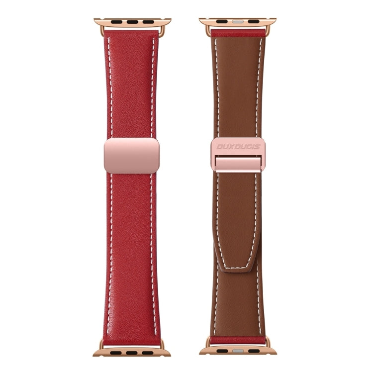 For Apple Watch Series 9 45mm DUX DUCIS YA Series Magnetic Buckle Genuine Leather Watch Band(Red) - Watch Bands by DUX DUCIS | Online Shopping UK | buy2fix