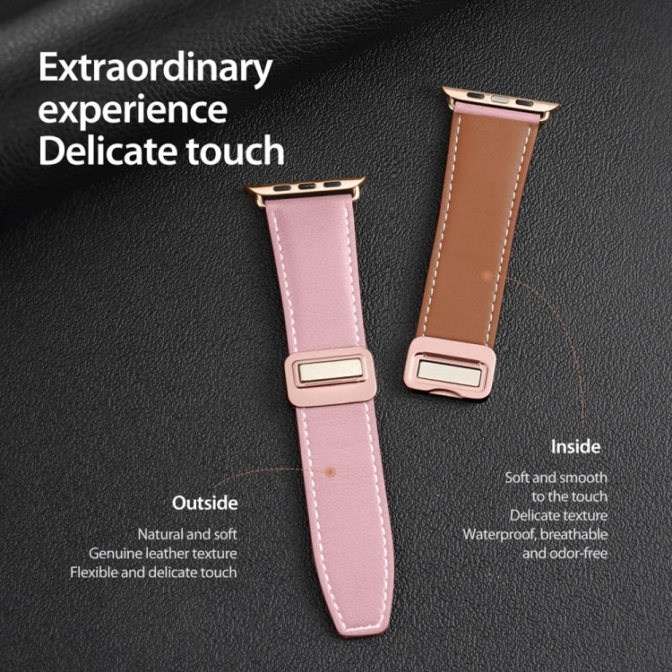 For Apple Watch SE 2022 40mm DUX DUCIS YA Series Magnetic Buckle Genuine Leather Watch Band(Pink) - Watch Bands by DUX DUCIS | Online Shopping UK | buy2fix