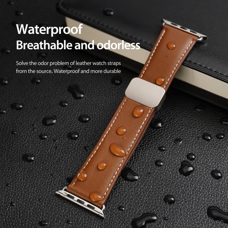 For Apple Watch Series 7 41mm DUX DUCIS YA Series Magnetic Buckle Genuine Leather Watch Band(Brown) - Watch Bands by DUX DUCIS | Online Shopping UK | buy2fix