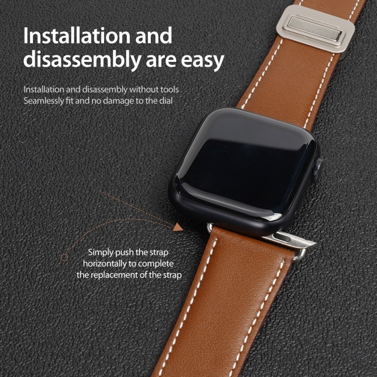 For Apple Watch SE 40mm DUX DUCIS YA Series Magnetic Buckle Genuine Leather Watch Band(Brown) - Watch Bands by DUX DUCIS | Online Shopping UK | buy2fix