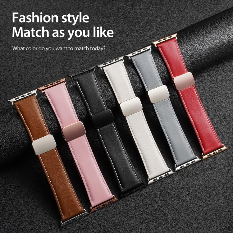 For Apple Watch SE 44mm DUX DUCIS YA Series Magnetic Buckle Genuine Leather Watch Band(Pink) - Watch Bands by DUX DUCIS | Online Shopping UK | buy2fix