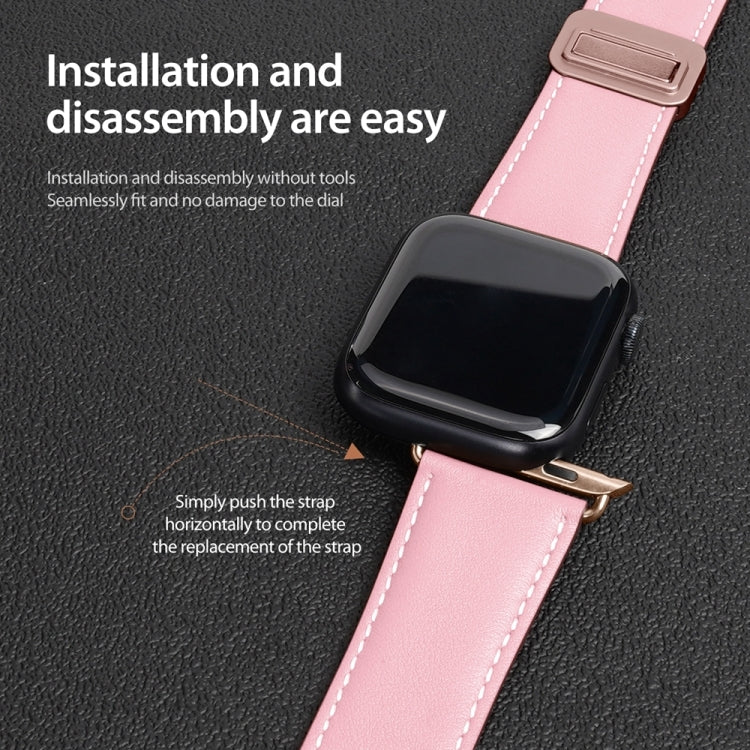 For Apple Watch SE 44mm DUX DUCIS YA Series Magnetic Buckle Genuine Leather Watch Band(Pink) - Watch Bands by DUX DUCIS | Online Shopping UK | buy2fix