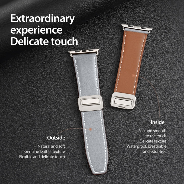 For Apple Watch 42mm DUX DUCIS YA Series Magnetic Buckle Genuine Leather Watch Band(Grey) - Watch Bands by DUX DUCIS | Online Shopping UK | buy2fix