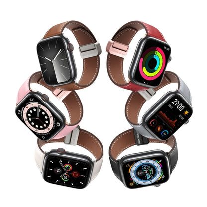 For Apple Watch Series 4 44mm DUX DUCIS YA Series Magnetic Buckle Genuine Leather Watch Band(Pink) - Watch Bands by DUX DUCIS | Online Shopping UK | buy2fix