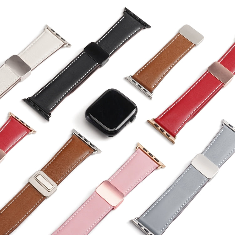 For Apple Watch Series 4 44mm DUX DUCIS YA Series Magnetic Buckle Genuine Leather Watch Band(Black) - Watch Bands by DUX DUCIS | Online Shopping UK | buy2fix