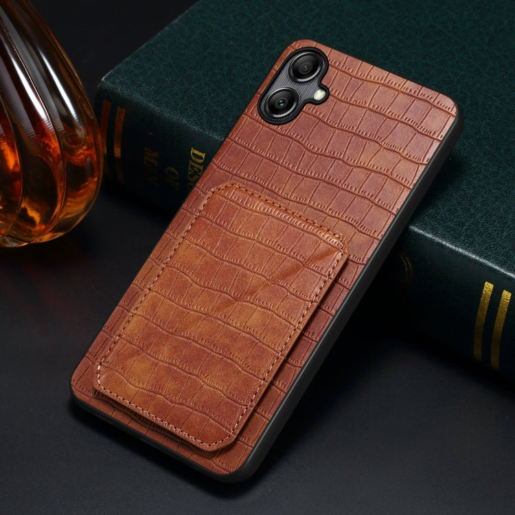 For Samsung Galaxy S24 5G Denior Imitation Crocodile Leather Back Phone Case with Holder(Brown) - Galaxy S24 5G Cases by Denior | Online Shopping UK | buy2fix