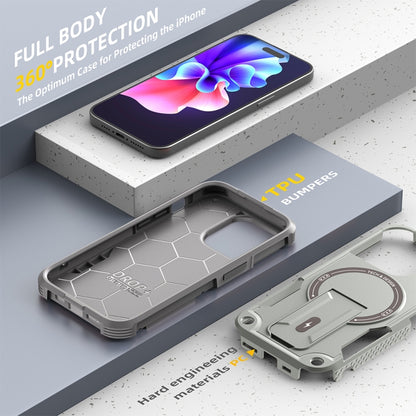 For iPhone 13 Pro Max MagSafe Holder Armor PC Hybrid TPU Phone Case(Grey) - iPhone 13 Pro Max Cases by buy2fix | Online Shopping UK | buy2fix