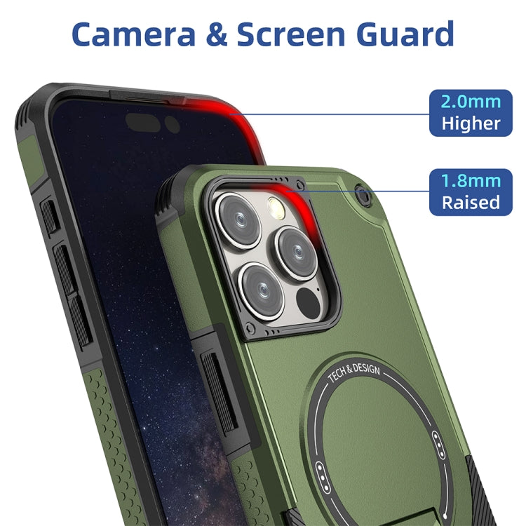 For iPhone 16 Pro Max Armor Magsafe Holder PC Hybrid TPU Phone Case(Army Green) - iPhone 16 Pro Max Cases by buy2fix | Online Shopping UK | buy2fix