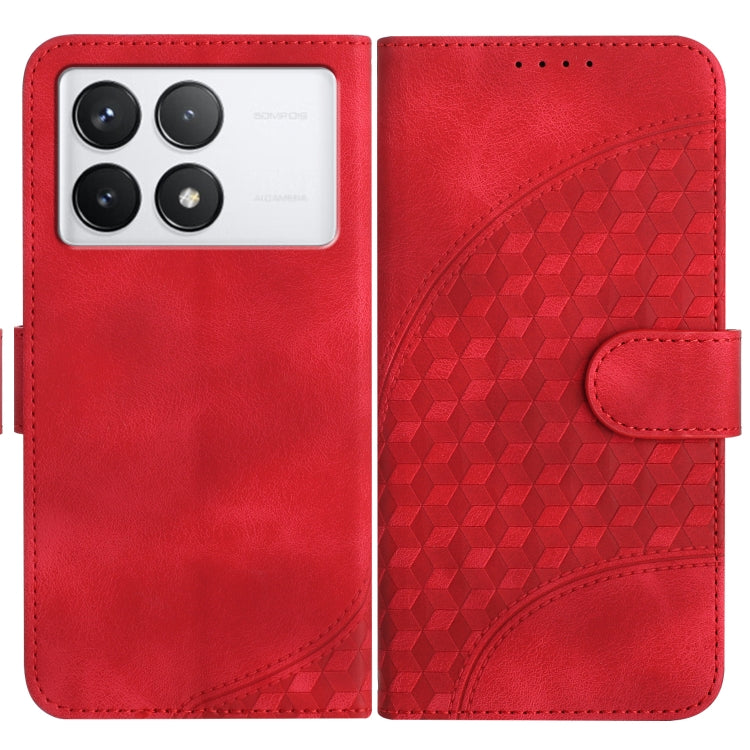 For Xiaomi Redmi K70 YX0060 Elephant Head Embossed Phone Leather Case with Lanyard(Red) - K70 Cases by buy2fix | Online Shopping UK | buy2fix