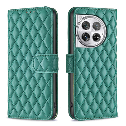 For OnePlus 12 5G Diamond Lattice Wallet Flip Leather Phone Case(Green) - OnePlus Cases by buy2fix | Online Shopping UK | buy2fix