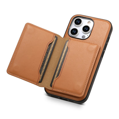 For iPhone 15 Pro Max Denior Cowhide Texture Leather MagSafe Detachable Wallet Phone Case(Khaki) - iPhone 15 Pro Max Cases by Denior | Online Shopping UK | buy2fix