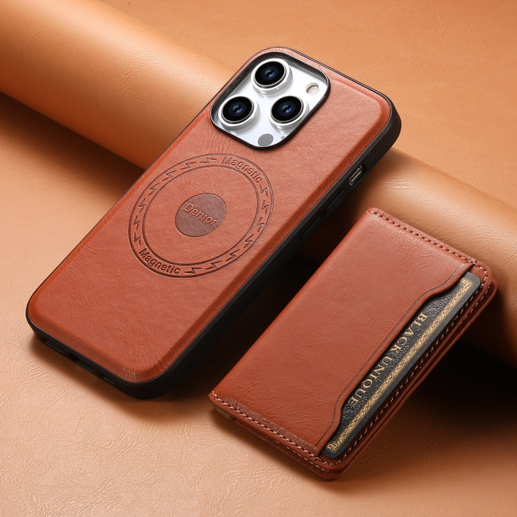For iPhone 13 Pro Denior Cowhide Texture Leather MagSafe Detachable Wallet Phone Case(Brown) - iPhone 13 Pro Cases by Denior | Online Shopping UK | buy2fix