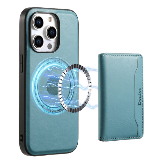 For iPhone 12 Pro Denior Cowhide Texture Leather MagSafe Detachable Wallet Phone Case(Blue) - iPhone 12 / 12 Pro Cases by Denior | Online Shopping UK | buy2fix