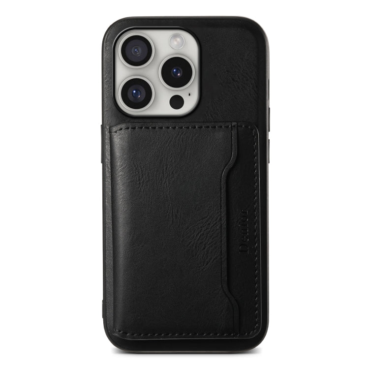 For iPhone 16 Pro Max Denior Cowhide Texture Leather MagSafe Detachable Wallet Phone Case(Black) - iPhone 16 Pro Max Cases by Denior | Online Shopping UK | buy2fix