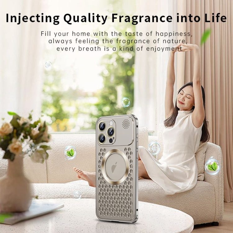 For iPhone 15 Pro Spring Buckle MagSafe Magnetic Metal Aromatherapy Phone Case(Grey) - iPhone 15 Pro Cases by buy2fix | Online Shopping UK | buy2fix