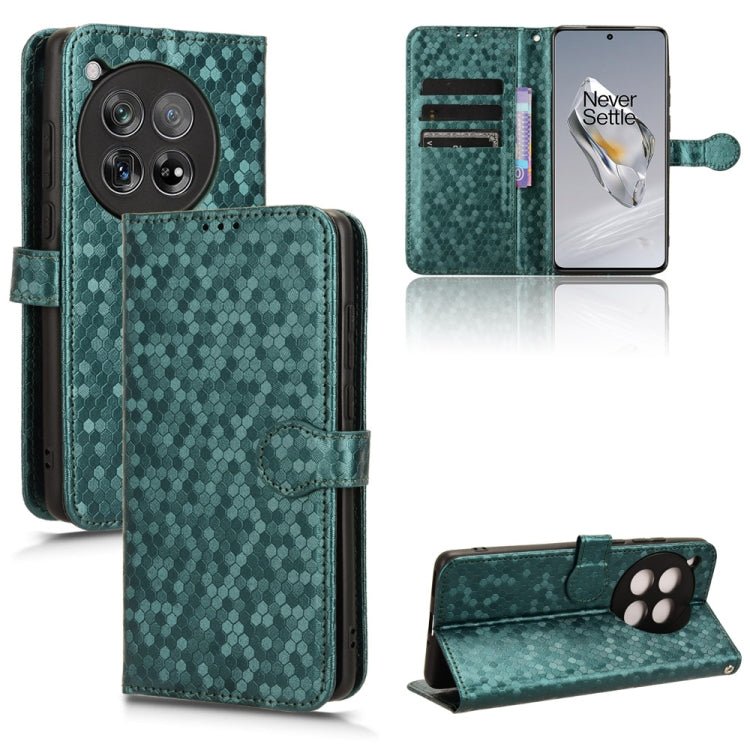 For OnePlus 12 Honeycomb Dot Texture Leather Phone Case(Green) - OnePlus Cases by buy2fix | Online Shopping UK | buy2fix