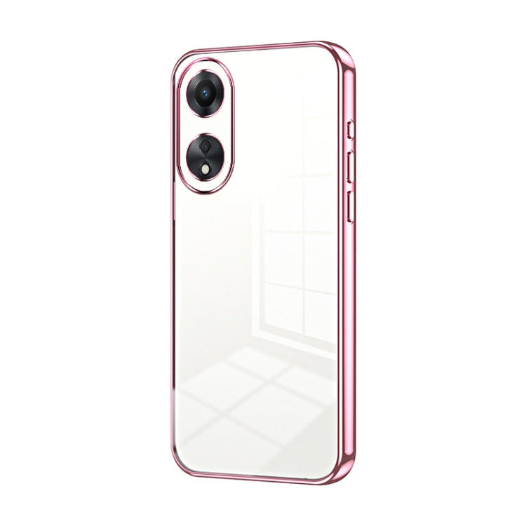 For OPPO A58 5G / A58x 5G Transparent Plating Fine Hole Phone Case(Pink) - OPPO Cases by buy2fix | Online Shopping UK | buy2fix