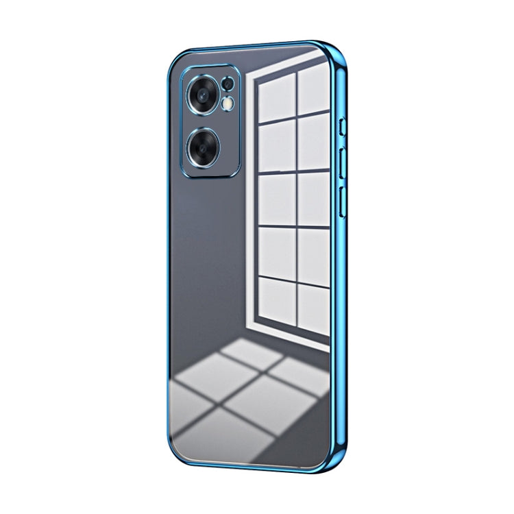 For OPPO Reno7 SE Transparent Plating Fine Hole Phone Case(Blue) - OPPO Cases by buy2fix | Online Shopping UK | buy2fix