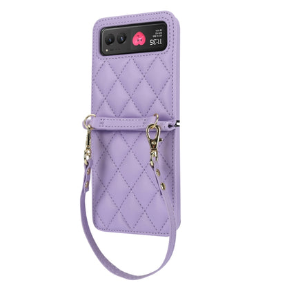 For Motorola Razr 40 Rhombic Texture Phone Case with Long & Short Lanyard(Light Purple) - Motorola Cases by buy2fix | Online Shopping UK | buy2fix