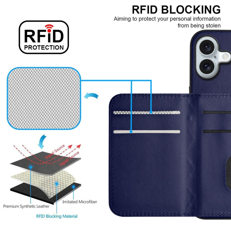 For iPhone 16 Plus Rhombic Texture Card Bag RFID Phone Case with Long Lanyard(Blue) - iPhone 16 Plus Cases by buy2fix | Online Shopping UK | buy2fix